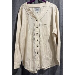 VISION I WOMENS‎ SIZE LARGE OVERSIZED V-NECK BUTTON DOWN POCKET OFF WHITE NWT